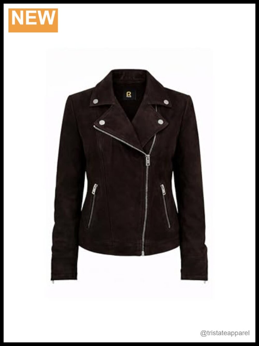 Women's Suede Leather Moto Biker Jacket Asym Zipper Jacket